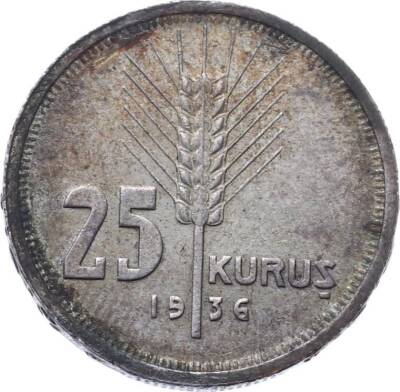 1936 Yılı 25 Kuruş Gümüş ÇÇT TCM2603 - 1