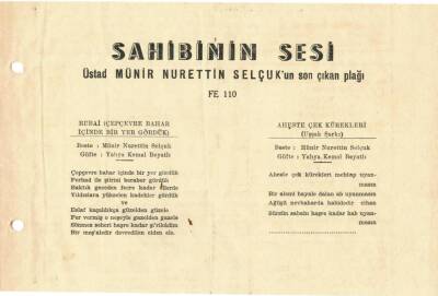 1940lar Sahibinin Sesi Üstad Münir Nurettin Selçukun son Çıkan Plak Sözleri EFM(N) 1010 - 3