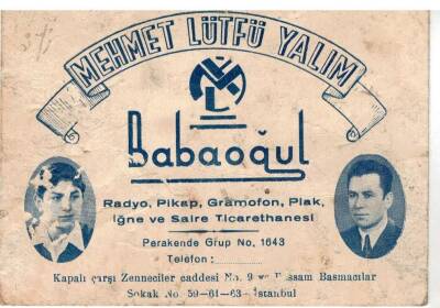 1945 Mehmet Lütfi Yalım Baba Oğul Radyo Pikap Gramafon Plak İğne ve Saire Ticarethanesi Kartvizit EFM976 - 1