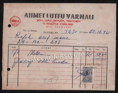 1965 Diliskilesi Shell Bayi Satış İstasyon Faturası EFM208 - 1