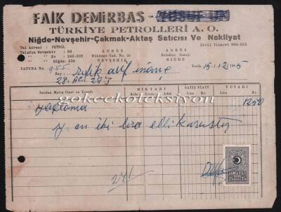 1965 Nevşehir Türk Petrol Servis İstasyon Faturası EFM215 - 1