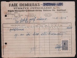 1965 Nevşehir Türk Petrol Servis İstasyon Faturası EFM215 - 3