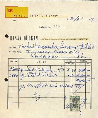 1968 HAS KAĞITÇILIK Antetli Damga Pullu Fatura EFM(N)10940 - 1