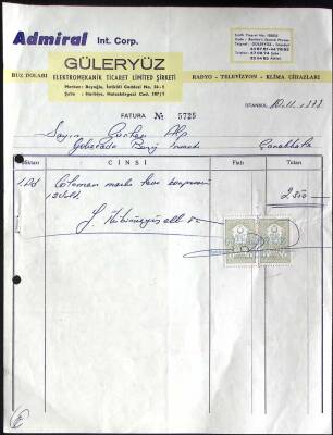 1977 GÜLERYÜZ Buzdolabı Şirketi Gökçeada Baraj İnşaatı Antetli Damga Pullu Fatura EFM(N)11486 - 1