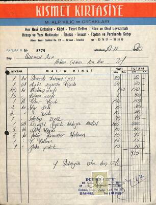 1980 Kısmet Kırtasiye M.Alp Kılıç ve Ortakları Antetli Damga Pullu Fatura EFM(N)10944 - 1