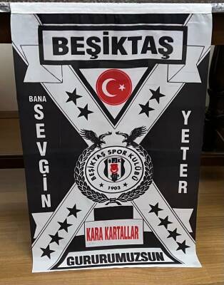 1990lar Beşiktaş Karakartallar Taraftar Bayrağı 52x84 (Büyük Boy) BY13 - 1