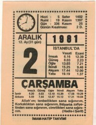 2 Aralık 1981 Takvim Yaprağı EFM(N)4407 - 3