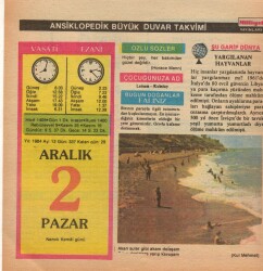 2 Aralık 1984 Takvim Yaprağı EFM(N)4068 - 3