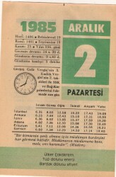 2 Aralık 1985 Takvim Yaprağı EFM(N)4099 - 3