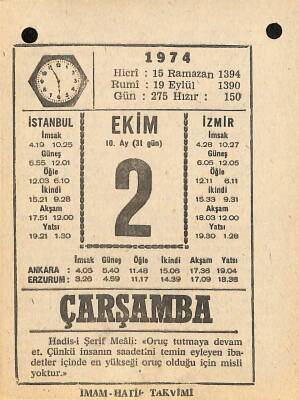 2 Ekim 1974 Takvim Yaprağı - Doğum Günü Hediyesi EFM(N)10563 - 4