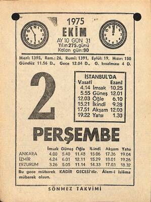 2 Ekim 1975 Takvim Yaprağı - Doğum Günü Hediyesi EFM(N)12572 - 1