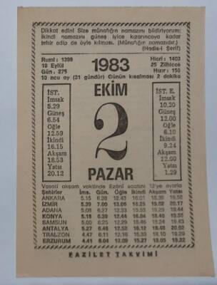 2 Ekim 1983 Takvim Yaprağı - Doğum Günü Hediyesi EFM(N)6705 - 1