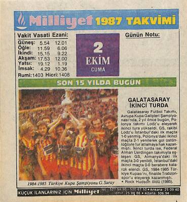 2 Ekim 1987 Resimli Takvim Yaprağı - Doğum Günü Hediyesi EFM(N)10500 - 4