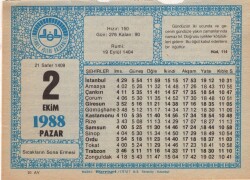 2 Ekim 1988 Takvim Yaprağı EFM(N)3189 - 3