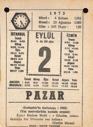 2 Eylül 1973 Takvim Yaprağı - Doğum Günü Hediyesi EFM(N)9848 - 1