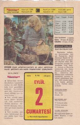 2 Eylül 1978 Takvim Yaprağı -Doğum Günü Hediyesi EFM(N)6254 - 1