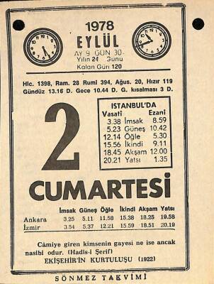 2 Eylül 1978 Takvim Yaprağı - Doğum Günü Hediyesi EFM(N)9751 - 1