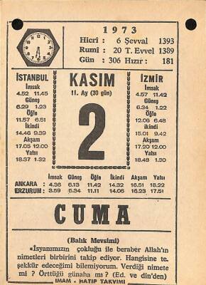 2 Kasım 1973 Takvim Yaprağı - Doğum Günü Hediyesi EFM(N)10705 - 4