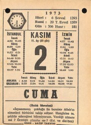 2 Kasım 1973 Takvim Yaprağı - Doğum Günü Hediyesi EFM(N)10705 - 2