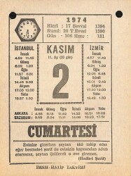 2 Kasım 1974 Takvim Yaprağı - Doğum Günü Hediyesi EFM(N)10764 - 4