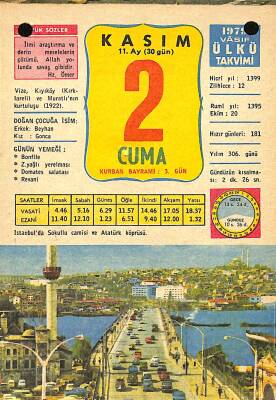 2 Kasım 1979 Takvim Yaprağı - Doğum Günü Hediyesi EFM(N)11691 - 1