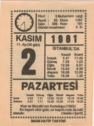 2 Kasım 1981 Takvim Yaprağı EFM(N)4254 - 3