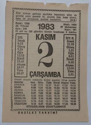 2 Kasım 1983 Takvim Yaprağı - Doğum Günü Hediyesi EFM(N)6930 - 1