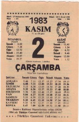 2 Kasım 1983 Takvim Yaprağı EFM(N)3946 - 3