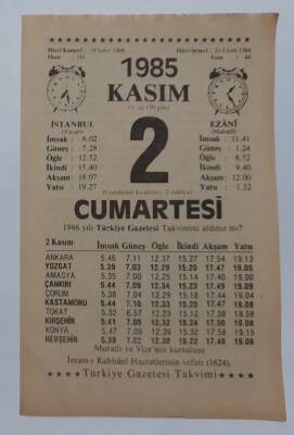 2 Kasım 1985 Takvim Yaprağı - Doğum Günü Hediyesi EFM(N)6678 - 1