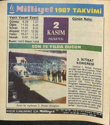 2 Kasım 1987 Takvim Yaprağı - Doğum Günü Hediyesi EFM(N)11930 - 1