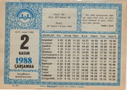 2 Kasım 1988 Takvim Yaprağı EFM(N)3432 - 3