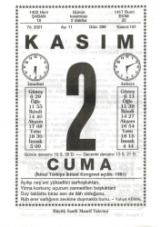 2 Kasım 2001 Takvim Yaprağı Doğum Günü Hediyesi EFM(N)3981 - 2