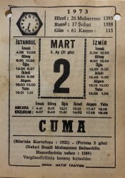 2 Mart 1973 Takvim Yaprağı - Doğum Günü Hediyesi EFM(N)8068 - 2