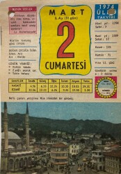 2 Mart 1974 Takvim Yaprağı - Doğum Günü Hediyesi EFM(N)8037 - 2