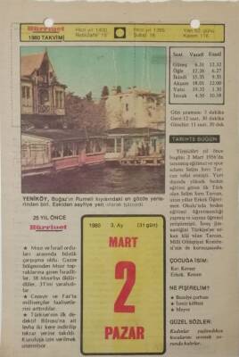 2 Mart 1980 Takvim Yaprağı - Doğum Günü Hediyesi EFM(N)7640 - 1