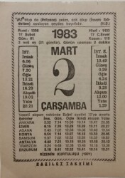 2 Mart 1983 Takvim Yaprağı - Doğum Günü Hediyesi EFM(N)7916 - 2