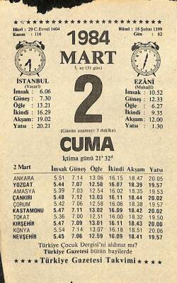 2 Mart 1984 Takvim Yaprağı - Doğum Günü Hediyesi EFM(N)11161 - 1