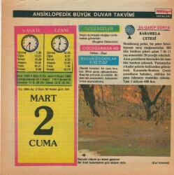 2 Mart 1984 Takvim Yaprağı EFM(N)5788 - 3