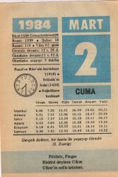 2 Mart 1984 Takvim Yaprağı EFM(N)6065 - 3