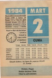 2 Mart 1984 Takvim Yaprağı EFM(N)6065 - 1