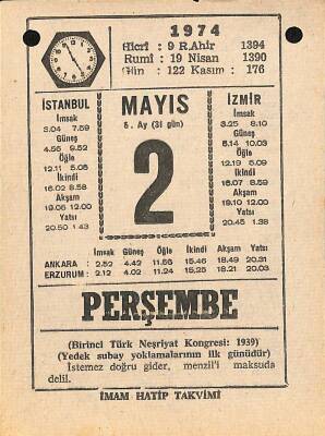 2 Mayıs 1974 Takvim Yaprağı - Doğum Günü Hediyesi EFM(N)12316 - 1