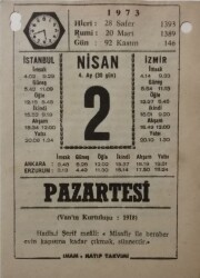 2 Nisan 1973 Takvim Yaprağı - Doğum Günü Hediyesi EFM(N)8099 - 1