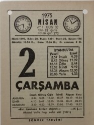 2 Nisan 1975 Takvim Yaprağı - Doğum Günü Hediyesi EFM(N)8129 - 2