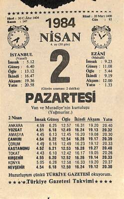 2 Nisan 1984 Takvim Yaprağı - Doğum Günü Hediyesi EFM(N)11259 - 1