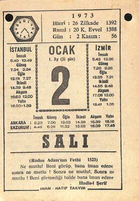 2 Ocak 1973 Takvim Yaprağı - Doğum Günü Hediyesi EFM(N)10811 - 4