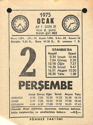 2 Ocak 1975 Takvim Yaprağı - Doğum Günü Hediyesi EFM(N)10841 - 4