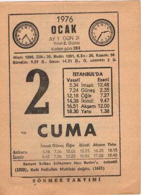 2 Ocak 1976 Takvim Yaprağı EFM(N)4803 - 1