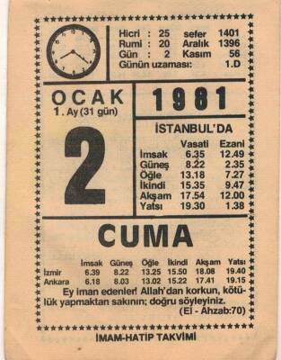 2 Ocak 1981 Takvim Yaprağı EFM(N)4648 - 1