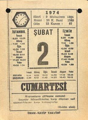 2 Şubat 1974 Takvim Yaprağı - Doğum Günü Hediyesi EFM(N)12285 - 1