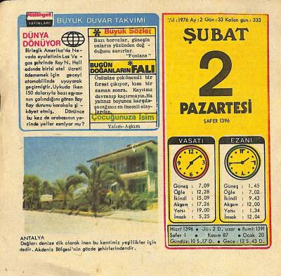 2 Şubat 1976 Takvim Yaprağı - Doğum Günü Hediyesi EFM(N)11948 - 1